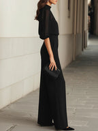 Valentina • Black Three-Piece Set with Sheer Camisole Top and Wide-Leg Trousers • S1
