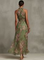 Serena — Elegant Floral Chiffon Halter Maxi Dress