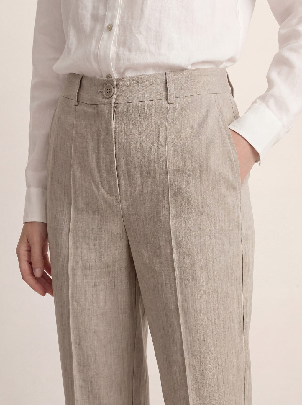Linen Tailored Straight Cropped Pants LOGAN