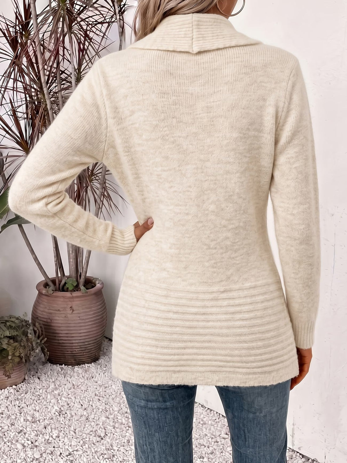 Harlow™ | Oatmeal Ribbed Knit Button-Tab Cardigan