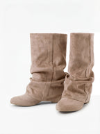 Emilia Slouchy Suede Boots - Beige