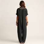 Amarina | Embroidered V-Neck Collar Linen Maxi Dress