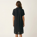Nidalie | Cotton-Linen Midi Shirt Dress with Rolled Cuffs